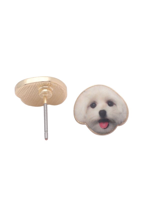 Maltese White Puppy Dog Stud Earrings - Ginger Lyne Collection
