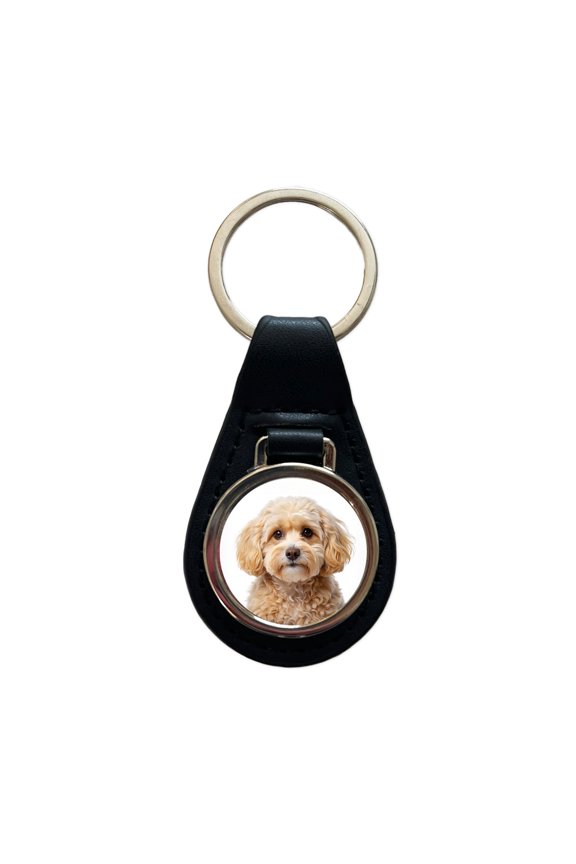 Maltipoo Dog Photo Metal Black Leather Keychain