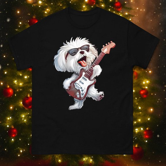 Maltipoo Dog Playing Guitar Funny Rock Music Unisex T-Shirt, up to size 5XL