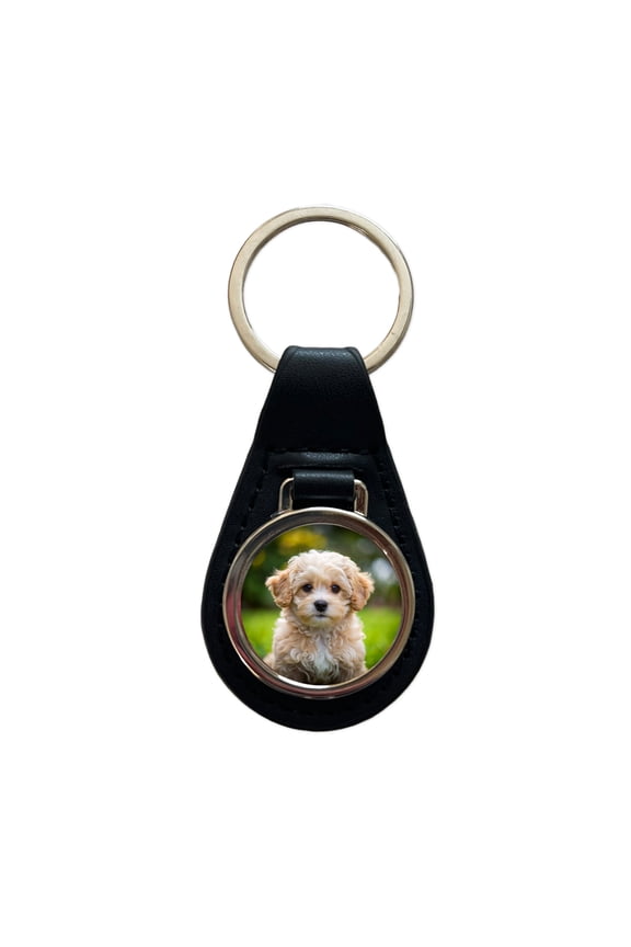 Maltipoo Dog Puppy Photo Metal Black Leather Keychain