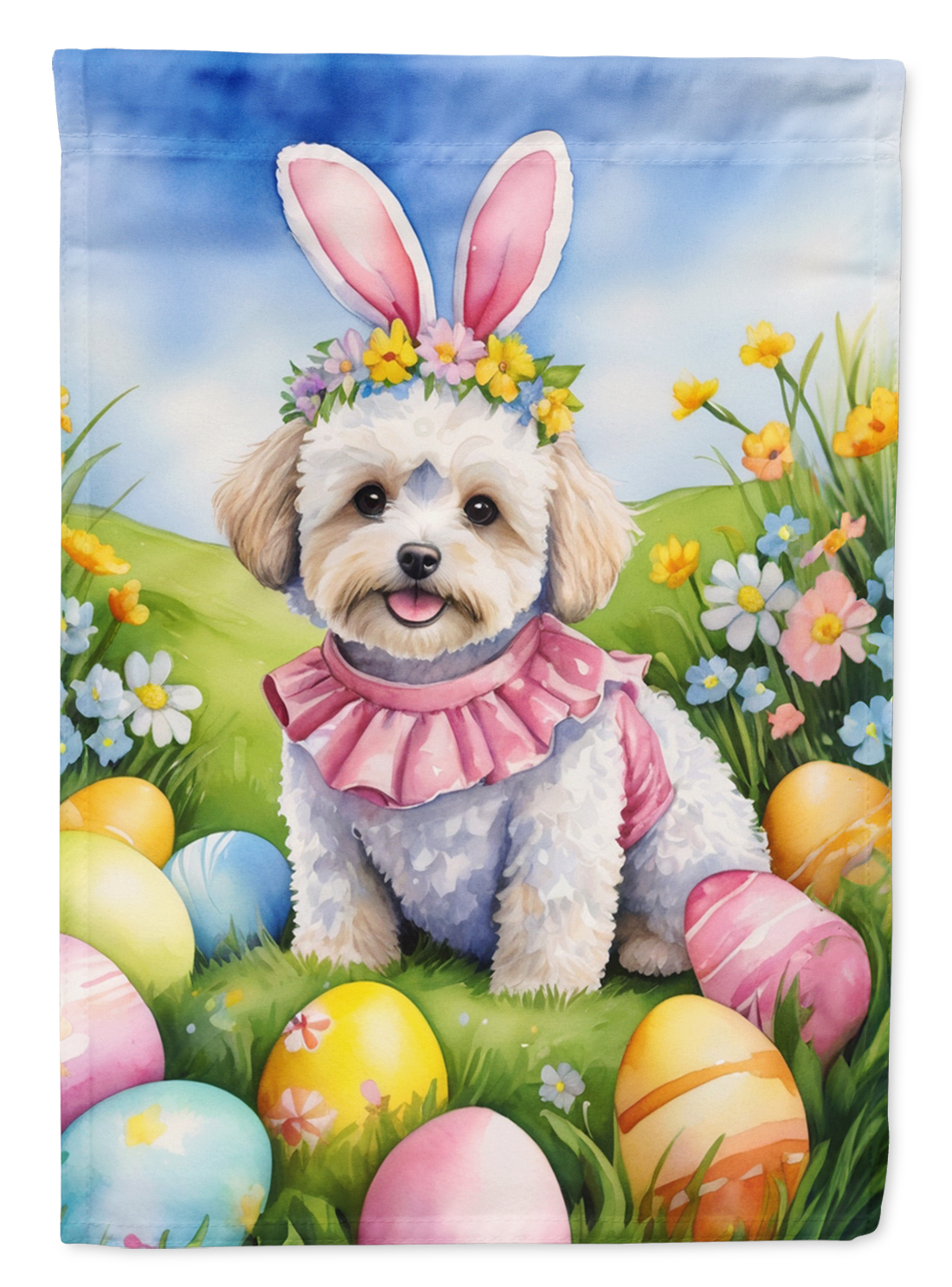 Maltipoo Easter Egg Hunt Garden Flag
