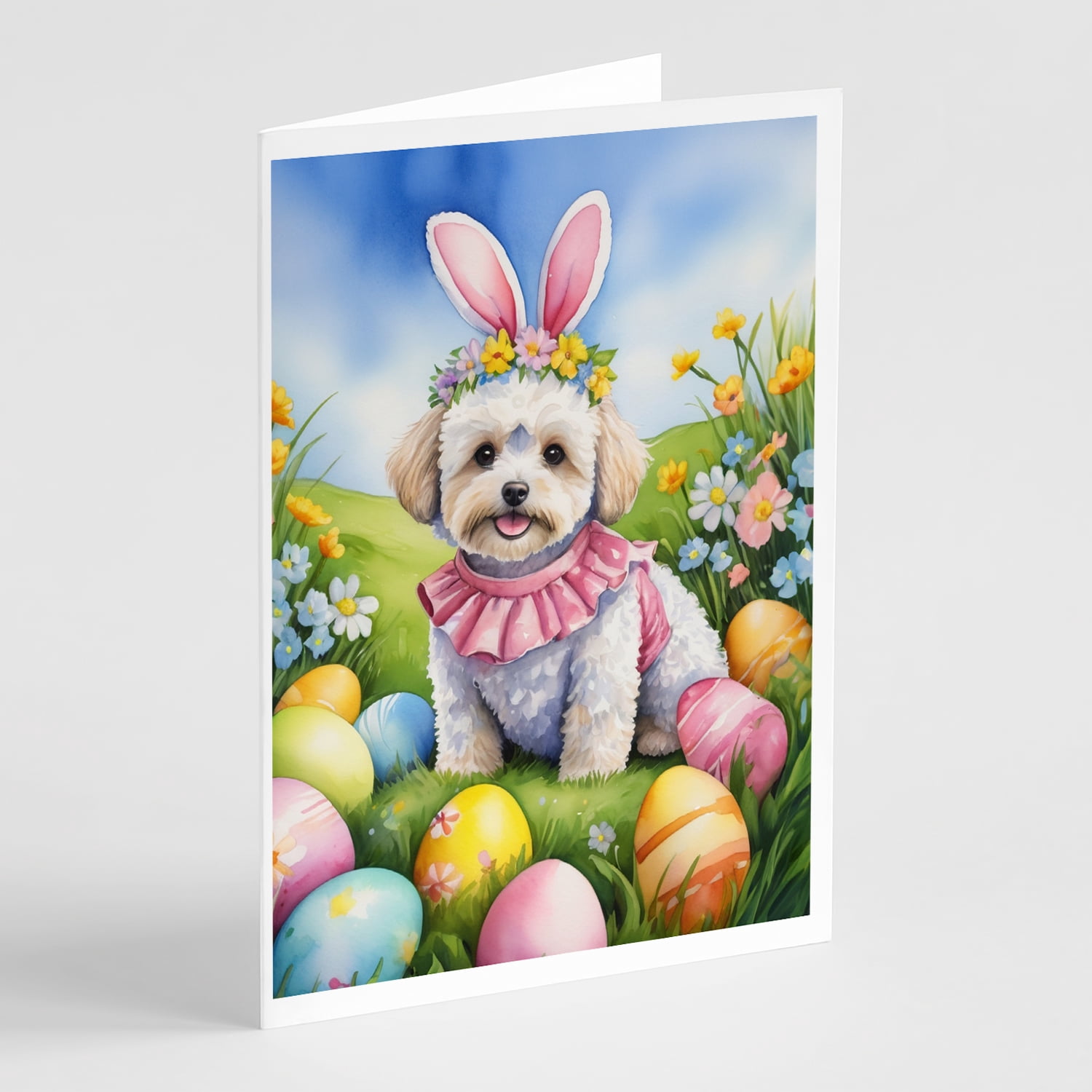 Maltipoo Easter Egg Hunt Greeting Cards Pack of 8 7 in x 5 in