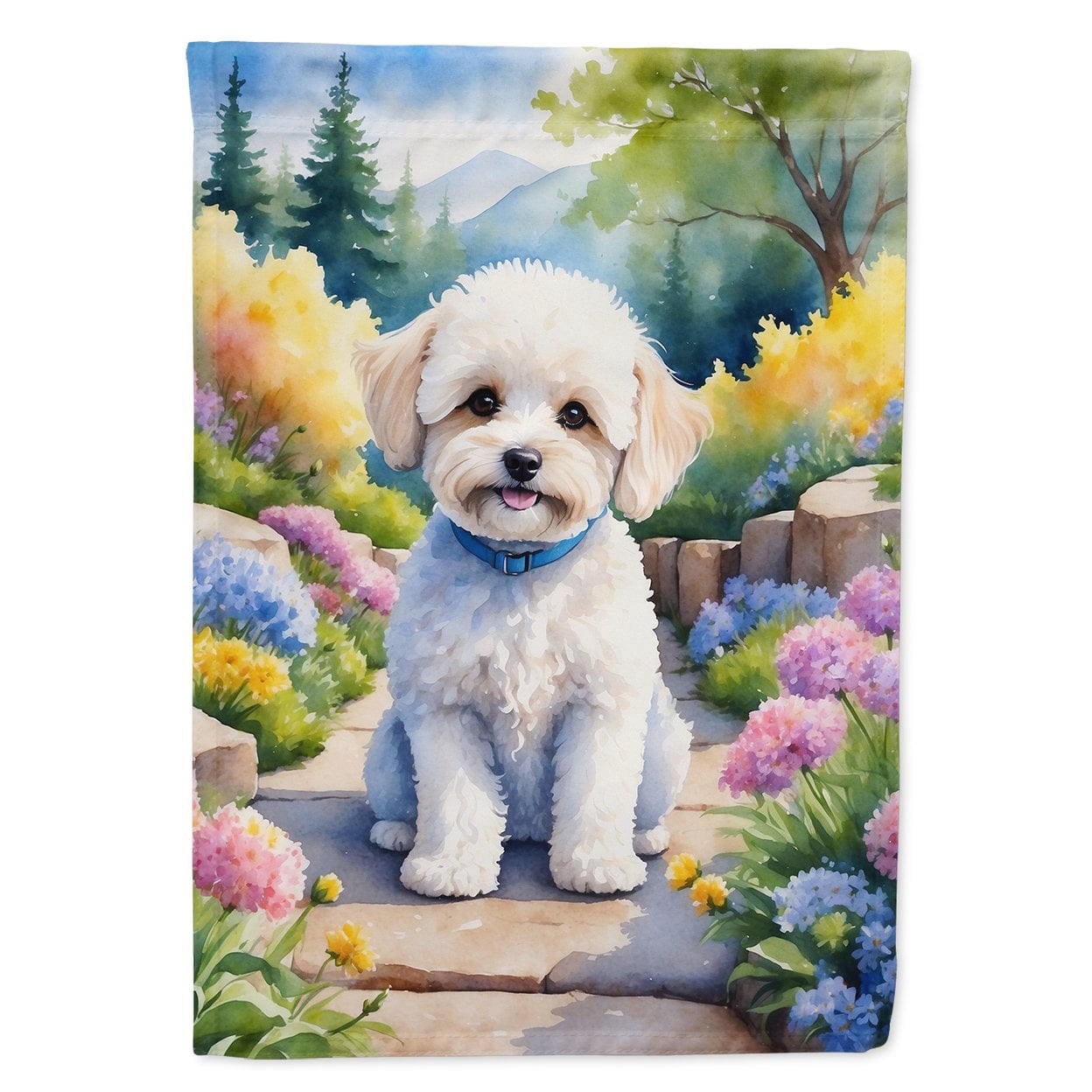 Maltipoo Spring Path Garden Flag 11.25 in x 15.5 in