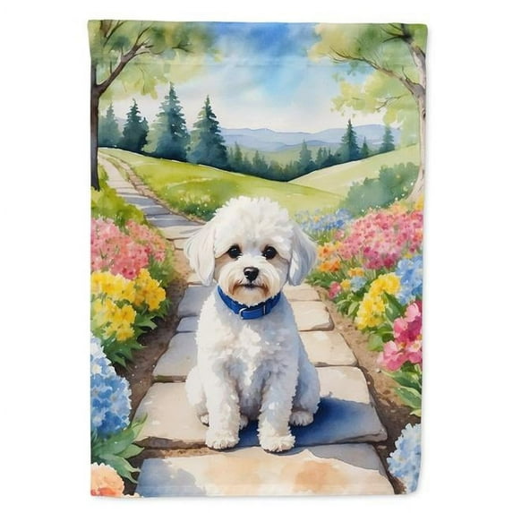 Maltipoo Spring Path Garden Flag 11.25 in x 15.5 in