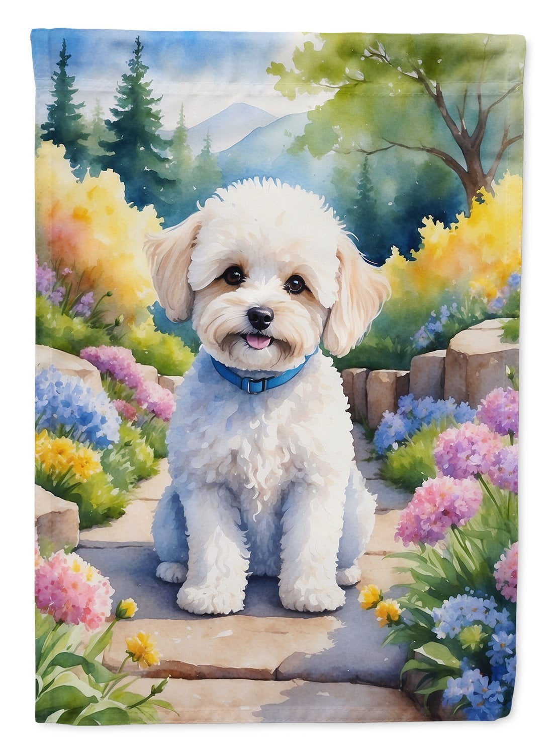 Maltipoo Spring Path House Flag 28 in x 40 in