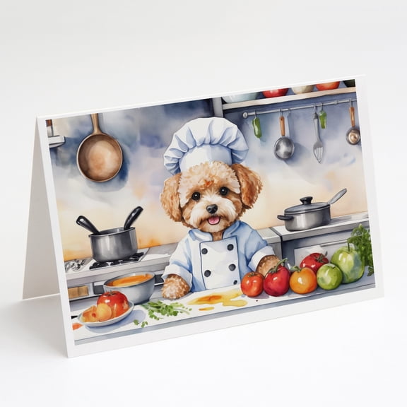 Maltipoo The Chef Greeting Cards Pack of 8 7 in x 5 in