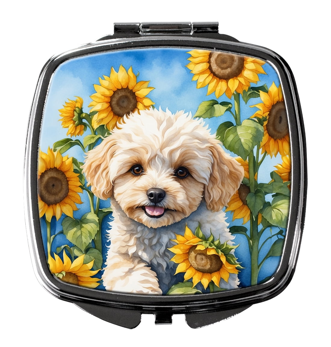 Maltipoo in Sunflowers Compact Mirror 2.75 in x 3 in