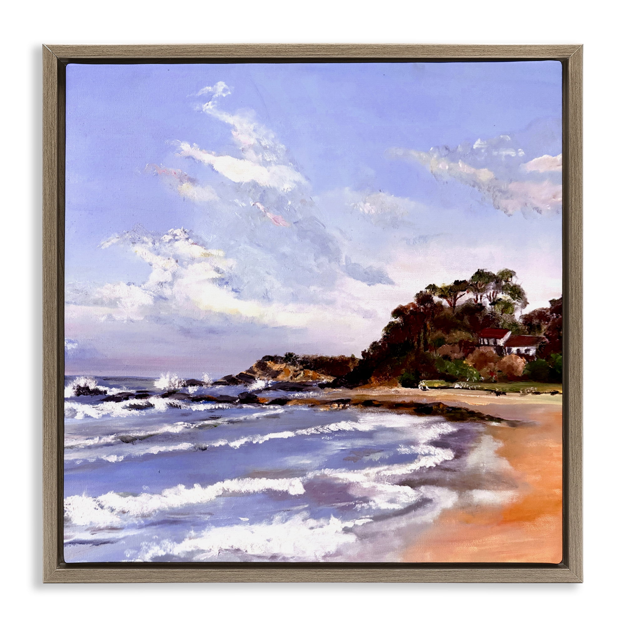 Malua Bay Seascape Brown Framed Floater Canvas Wall Art, design by Patricia Reynolds