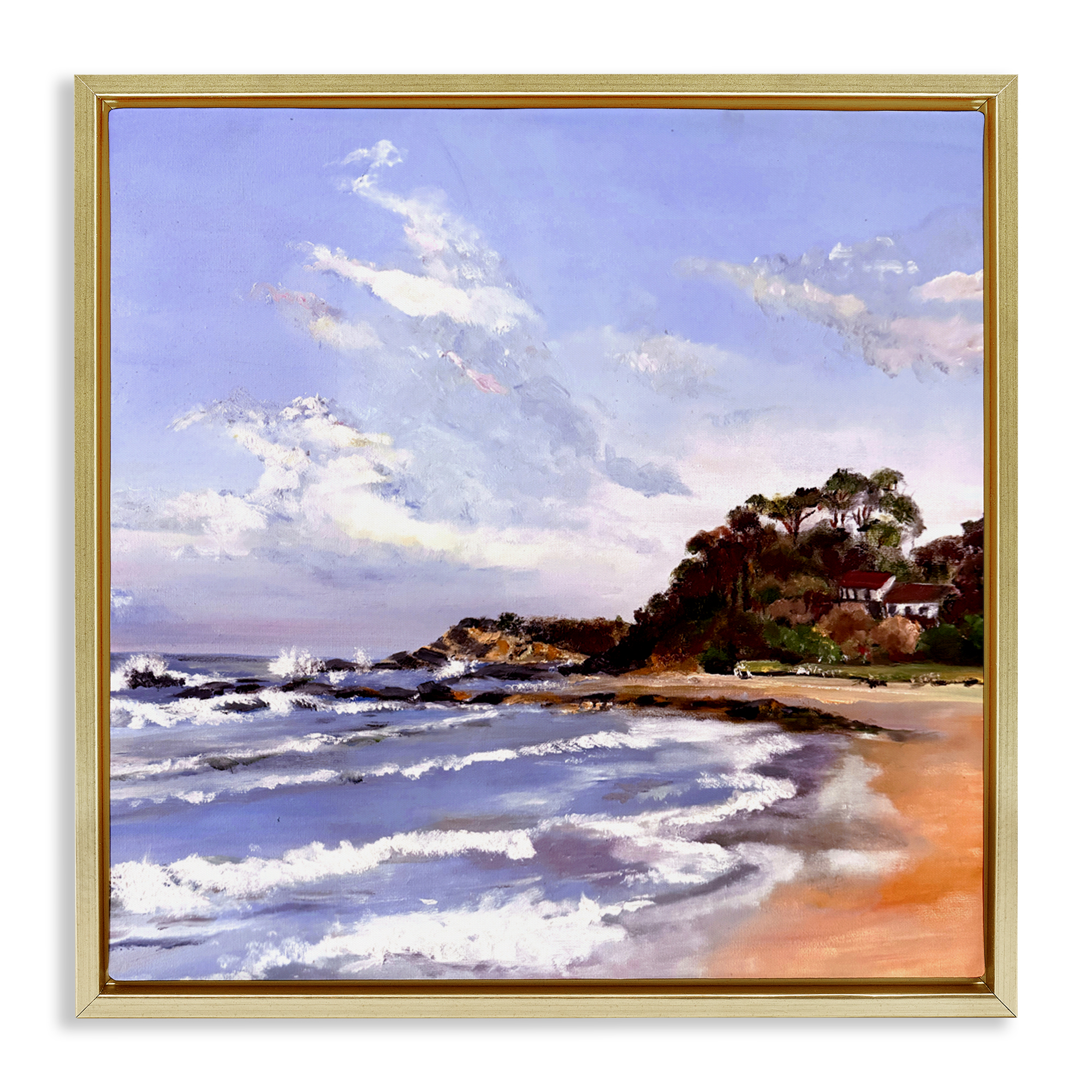 Malua Bay Seascape Gold Framed Floater Canvas Wall Art, design by Patricia Reynolds