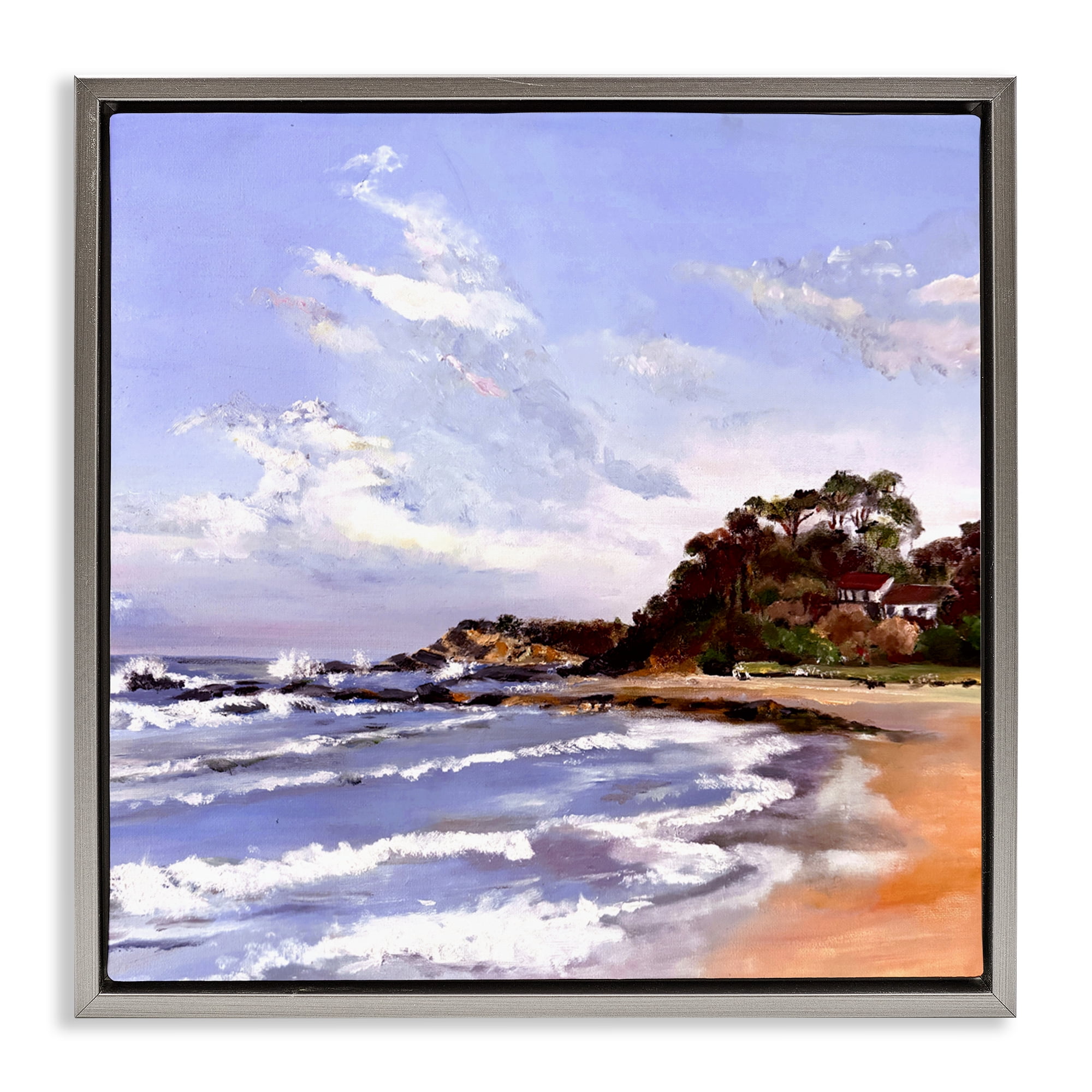Malua Bay Seascape Gray Framed Floater Canvas Wall Art, design by Patricia Reynolds