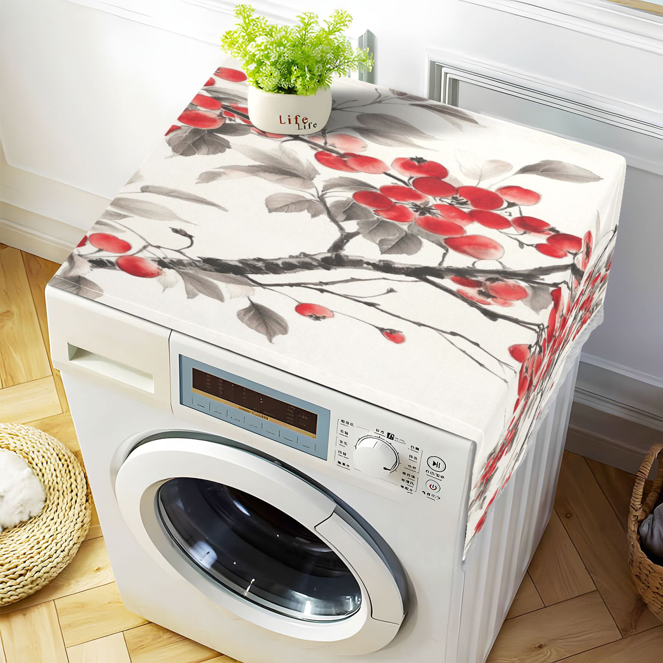Malus SpectabilisWasher and Dryer Covers Dust-Proof and Oil Resistant Fridge Cover with 4 Storage Pockets Washing Machine Top Cover for Laundry Kitchen Home 51.2 x 22 In