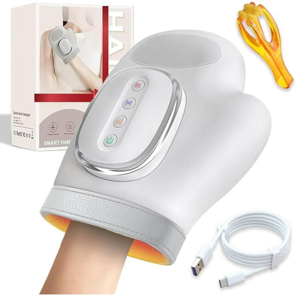 Malvay Hand Massager, 3-in-1 Electric Hand Therapy Massager with TPU High Elastic Airbag, 5 Gears Heat and 3 Compression Models, for Arthritis and Carpal Tunnel, Helps Soothe Hand Fatigue (Grey)