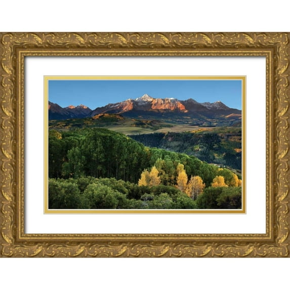 Malvin, Larry 32x23 Gold Ornate Wood Framed with Double Matting Museum Art Print Titled - Wilson Peak Yellow Aspen Hills