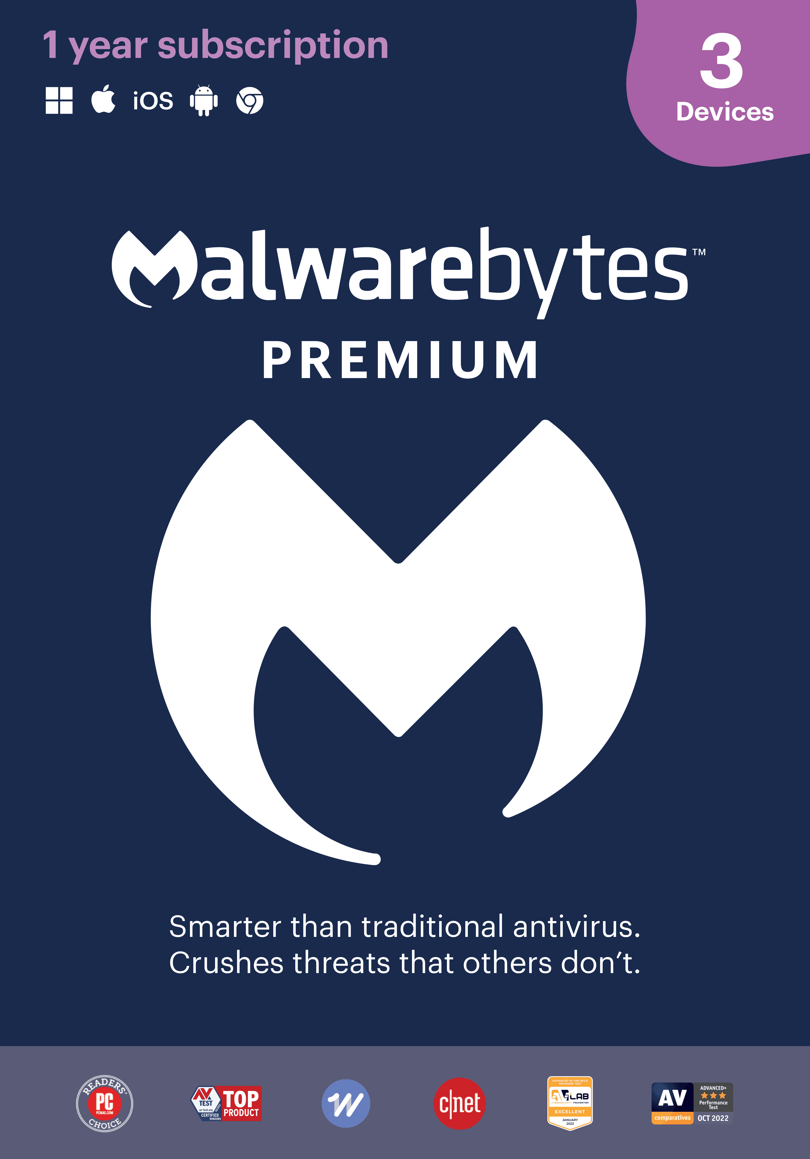 Malwarebytes Premium Antivirus Software 3 Device 1 Year Subscription Malwarebytes Premium Antivirus Software 3 Device 1 Year Subscription