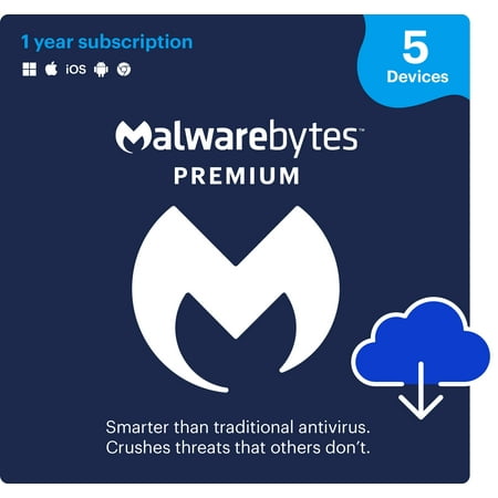 Malwarebytes - Premium (5-Devices) (1-Year Subscription) - Windows, Mac OS, Android, Apple iOS [Digital]