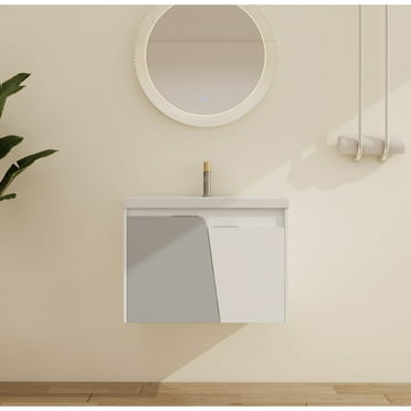 Malwee  24"/28" Floating Bathroom Vanity, Wall Mounted Bathroom Vanity with Ceramic Sink and Soft Close Door 27.8"×18.5"×20.7"