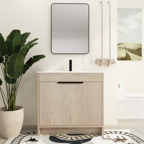 Malwee 24"/30"/36" FreeStanding Bathroom Vanity, Floor Stand Bathroom Vanity with Sink,Soft Close Door and Adjustable shelf 35.86"×18.3"×34.25" -