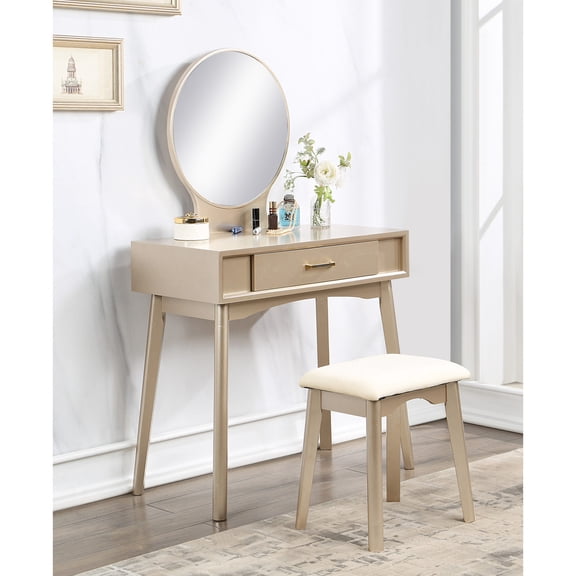 Wood Vanity and Stool Set in Gold - Modern Style for Any Home Room