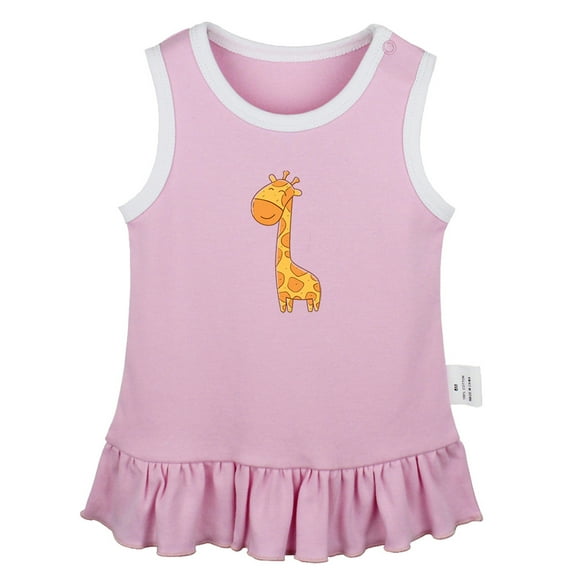 Mam's Little Cutie Funny Dresses For Baby, Newborn Babies Animal Giraffe Pattern Skirts, Infant Princess Dress, 0-24M Kids Graphic Clothes (Pink Sleeveless Dresses, 6-12 Months)