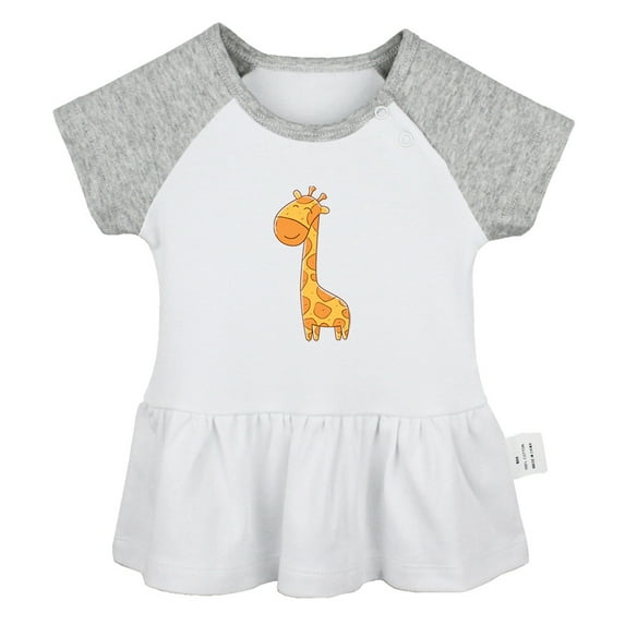 Mam's Little Cutie Funny Dresses For Baby, Newborn Babies Animal Giraffe Pattern Skirts, Infant Princess Dress, 0-24M Kids Graphic Clothes (Gray Raglan Dresses, 12-18 Months)