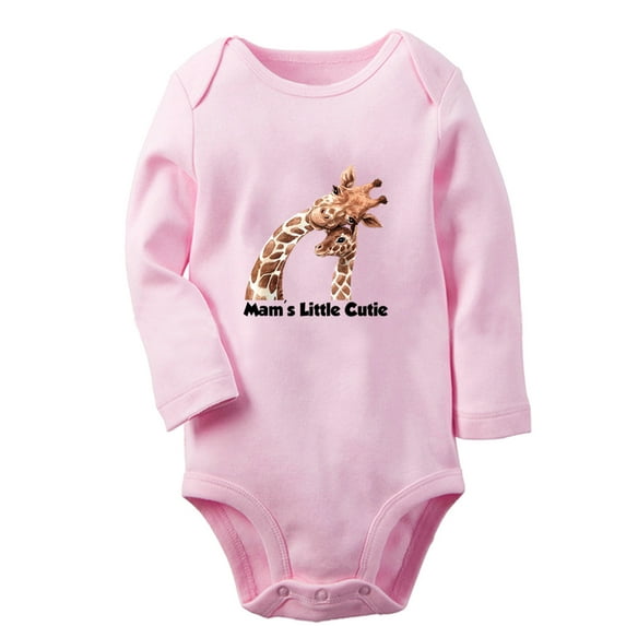 Mam's Little Cutie Funny Rompers, Newborn Baby Unisex Bodysuits, Infant Animal Giraffe Pattern Jumpsuits, Toddler 0-12 Months Kids Long Sleeves Oufits (Pink, 6-12 Months)