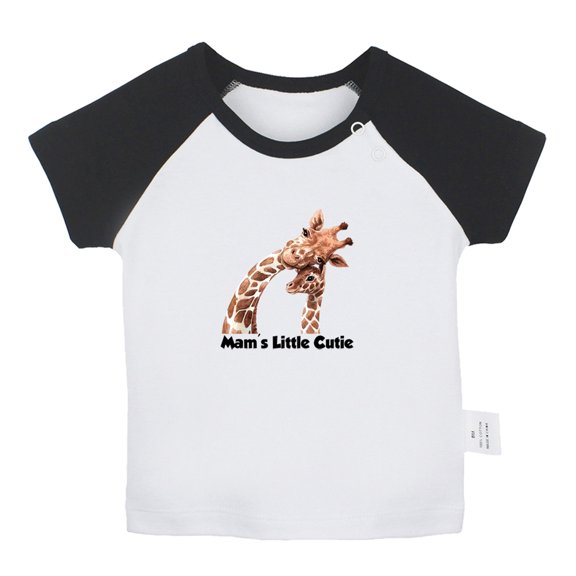 Mam's Little Cutie Funny T shirt For Baby, Newborn Babies Animal Giraffe T-shirts, Infant Tops, 0-24M Kids Graphic Tees Clothing (Short Black Raglan T-shirt, 6-12 Months)