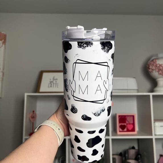 Mama 40oz tumbler, Mom quencher, Cow Print custom tumbler