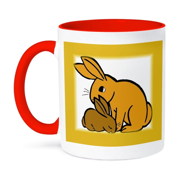 3dRose, Mama and Baby Bunny, 11oz Two-Tone Red Mug