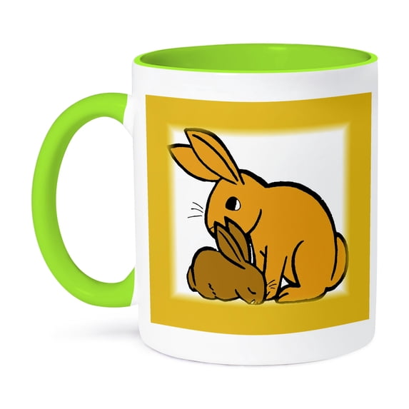 3dRose, Mama and Baby Bunny, 15oz Two-Tone Green Mug