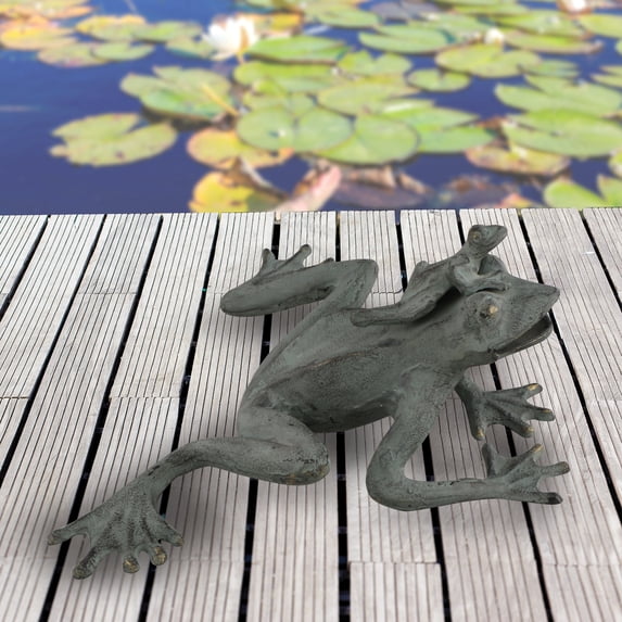 Mama & Baby Frog Verdigris Green Metal Garden Sculpture