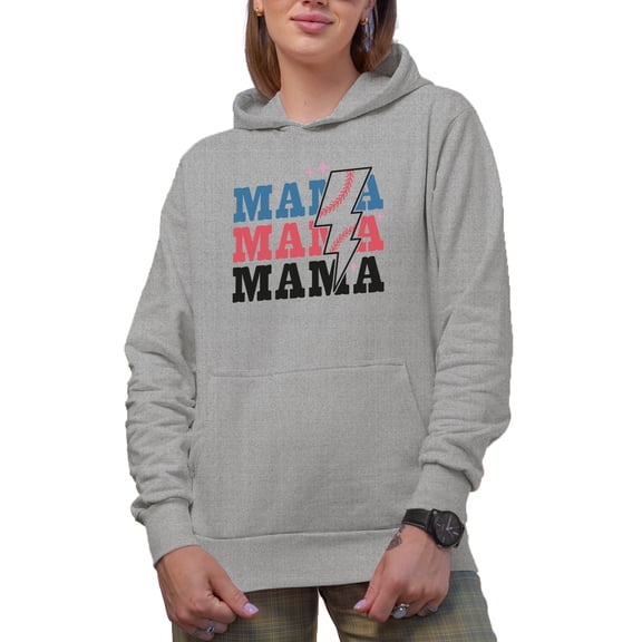 Mama, Baseball Themed Art Merch Gift, Heather Grey Hooded Sweatshirt or Hoodie, Large