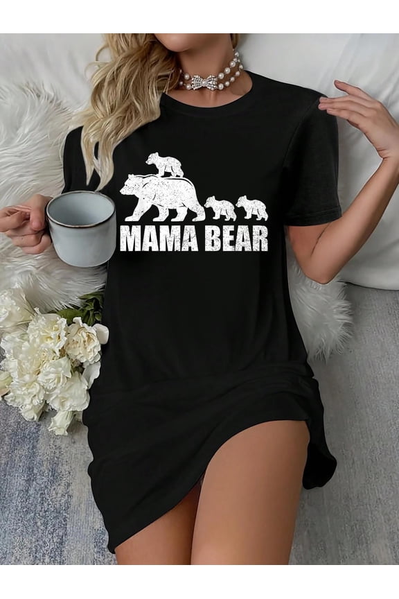Mama Bear 3 Cubs Shirt Mama Bear Tshirt Mom 3 Kid T-Shirt Dress Casual Summer Dress Everyday Outfit
