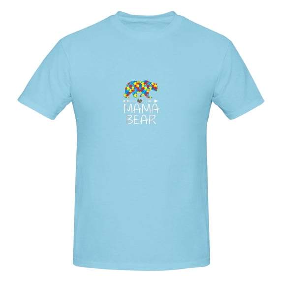 Mama Bear Autism Awareness Men'S Basic Short Sleeve T-Shirt Sky Blue Small