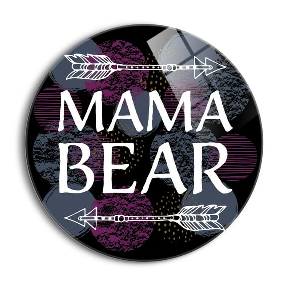Mama Bear Blue Purple Circles Arrows 24 inch Glass Round Wall Hanging Sign