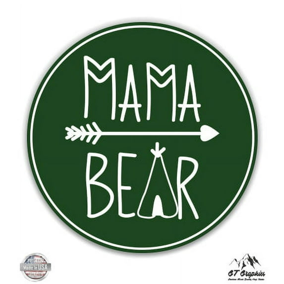 Mama Bear Camping Green - 5" Vinyl Sticker - For Car Laptop I-Pad - Waterproof Decal