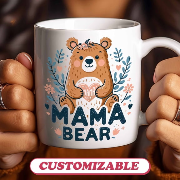 Mama Bear Coffee Mug: Floral Ceramic Gift, Mom Birthday (Customizable)