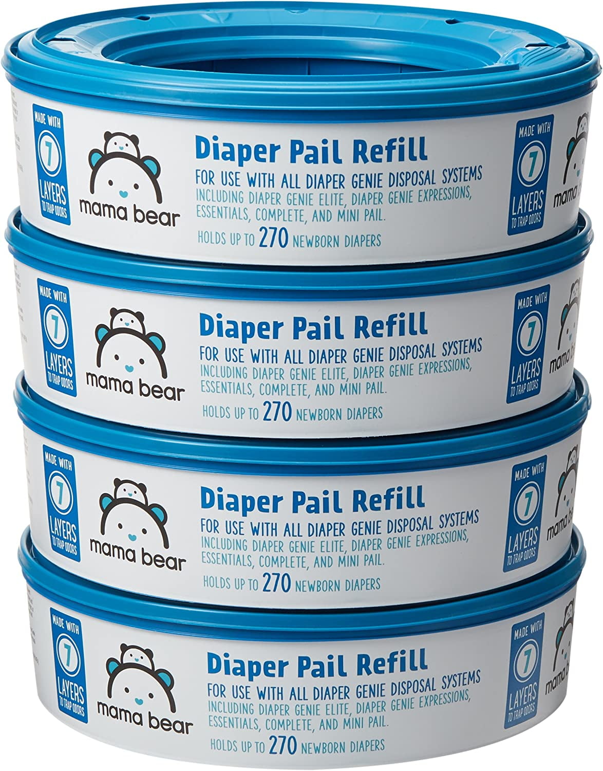 Mama Bear Diaper Pail Refills for Diaper Genie Pails, 1080 Count (4 Packs of 270 Count)