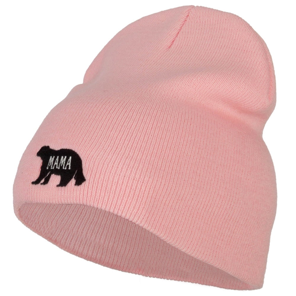 Mama Bear Embroidered Knitted Short Beanie - Pink OSFM Mama Bear Embroidered Knitted Short Beanie - Pink OSFM
