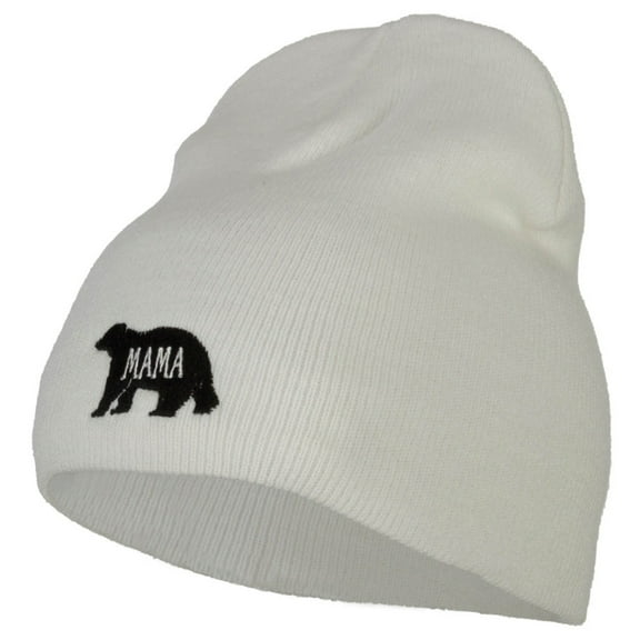 Mama Bear Embroidered Knitted Short Beanie - White OSFM
