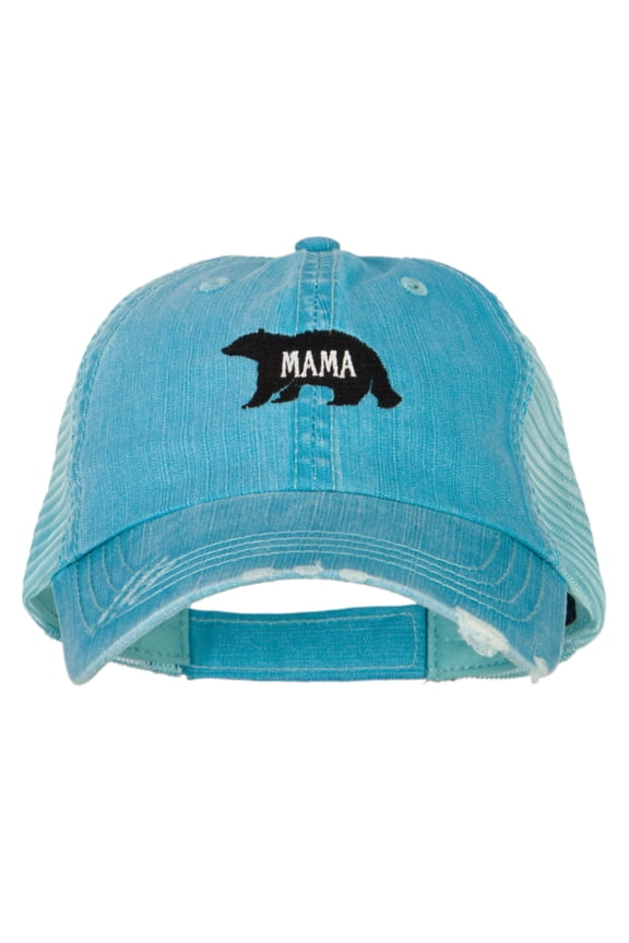 Mama Bear Embroidered Low Profile Cotton Mesh Cap - Aqua OSFM