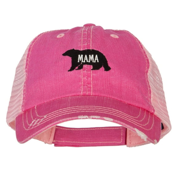Mama Bear Embroidered Low Profile Cotton Mesh Cap - Fuchsia OSFM