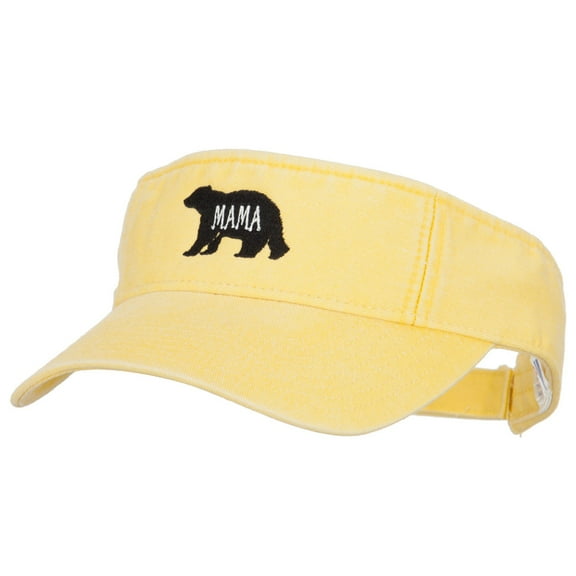 Mama Bear Embroidered Pro Style Cotton Washed Visor - Lemon Yellow OSFM