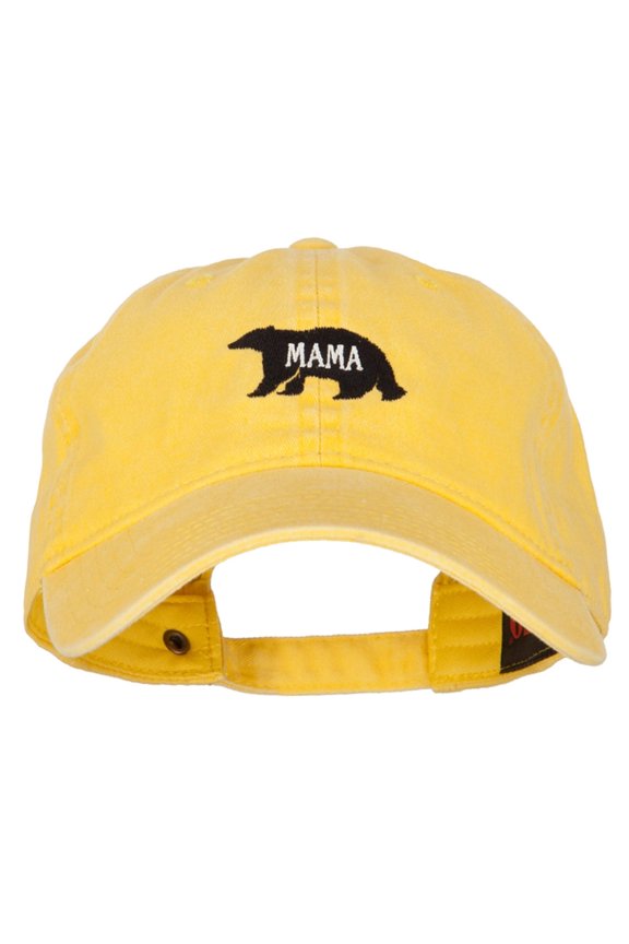 Mama Bear Embroidered Washed Cap - Bright Yellow OSFM