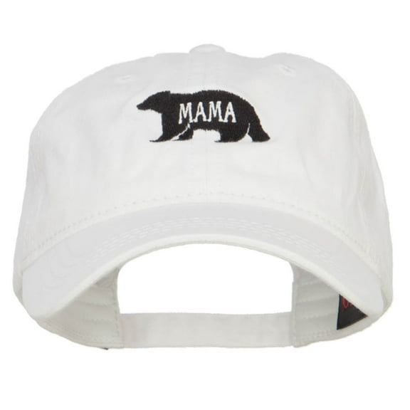 Mama Bear Embroidered Washed Cap - White OSFM