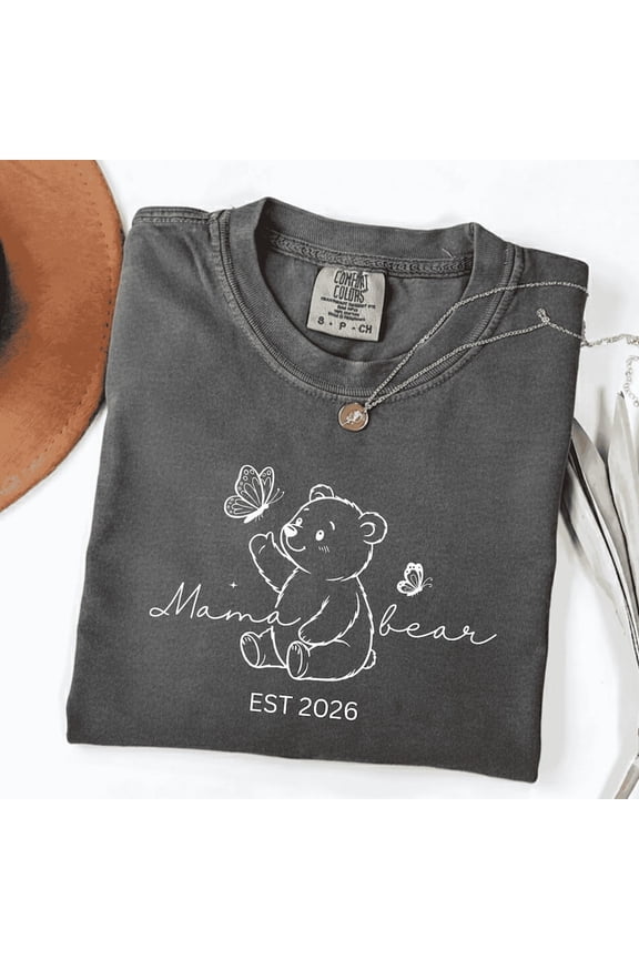 Mama Bear Est 2026 Shirt, Teddy Outline Graphic Tee, New Mom Announcement Top, Mothers Day Gift Idea, Comfort Colors Unisex Cotton T-Shirt, Size S-3XL