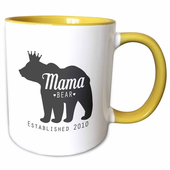 3drose, Mama Bear Established 2010, 15oz Two-tone Yellow Mug
