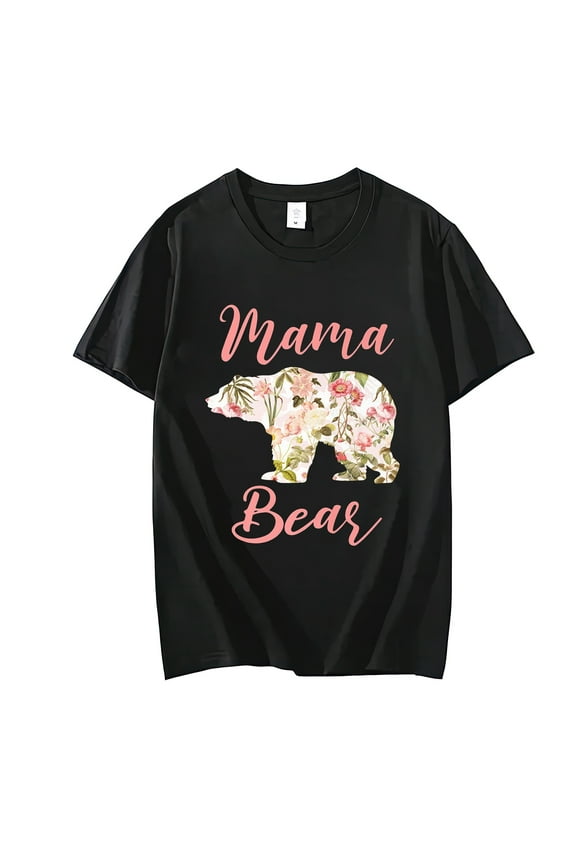 Mama Bear Floral Mothers Day Premium T-Shirt Casual Short Sleeve Round Neck Tops T-shirts