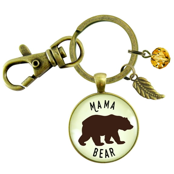 Mama Bear Gutsy Goodness Bronze Metal Keychain 30mm Pendant New Mom Handmade Adult Female Jewelry Gift