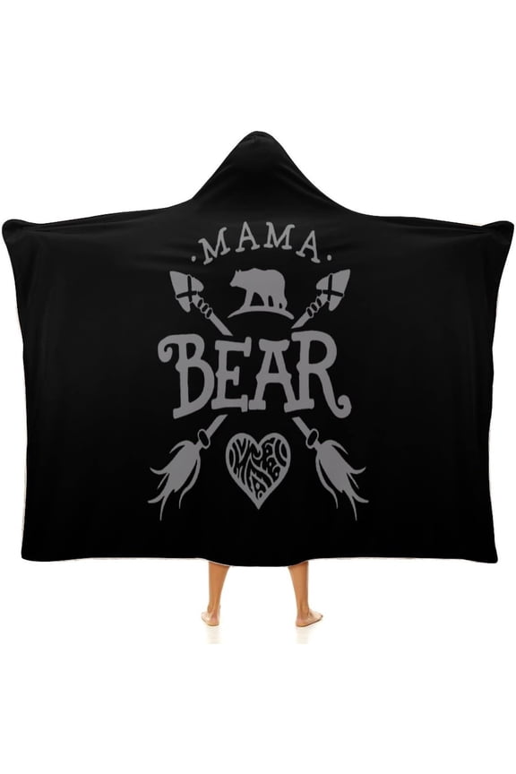 Mama Bear Hooded Blanket Wearable Throw Wrap Comfy Fleece Cape for Adults Women Gift