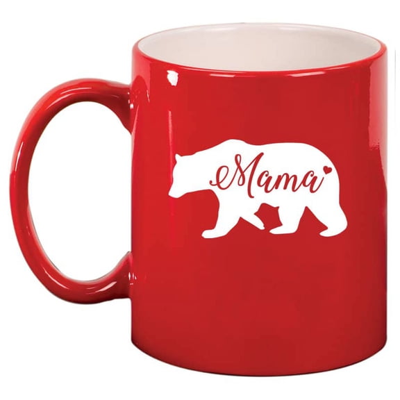 Mama Bear Mom Mother Ceramic Coffee Mug Tea Cup Gift (11oz Red)